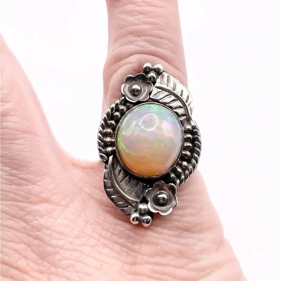 Size 6 Ethiopian Opal 925 Sterling Silver Ring